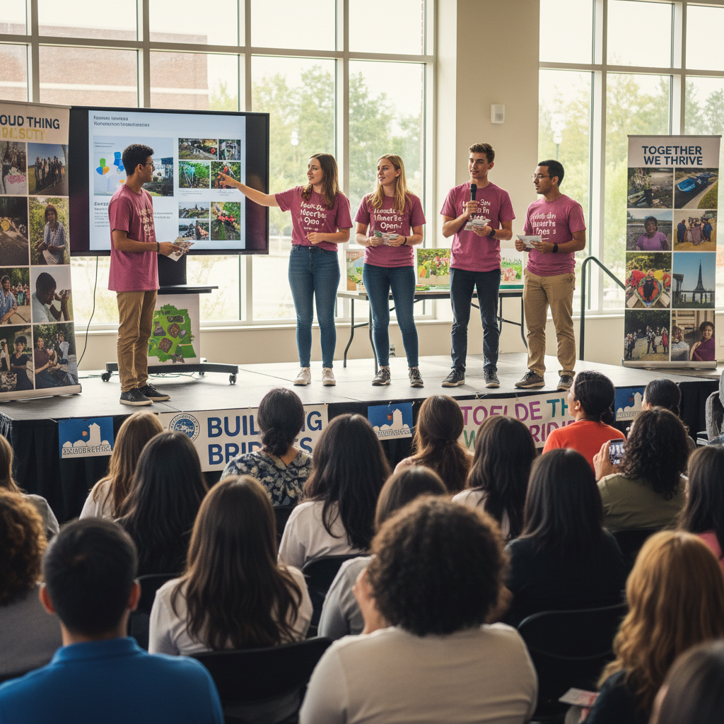 Group of diverse Egyptian students and professionals collaborating on community project