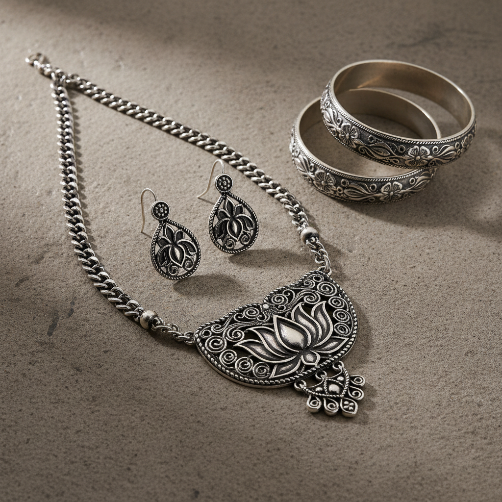 Silver rings collection - handcrafted oxidised silver rings with floral motifs