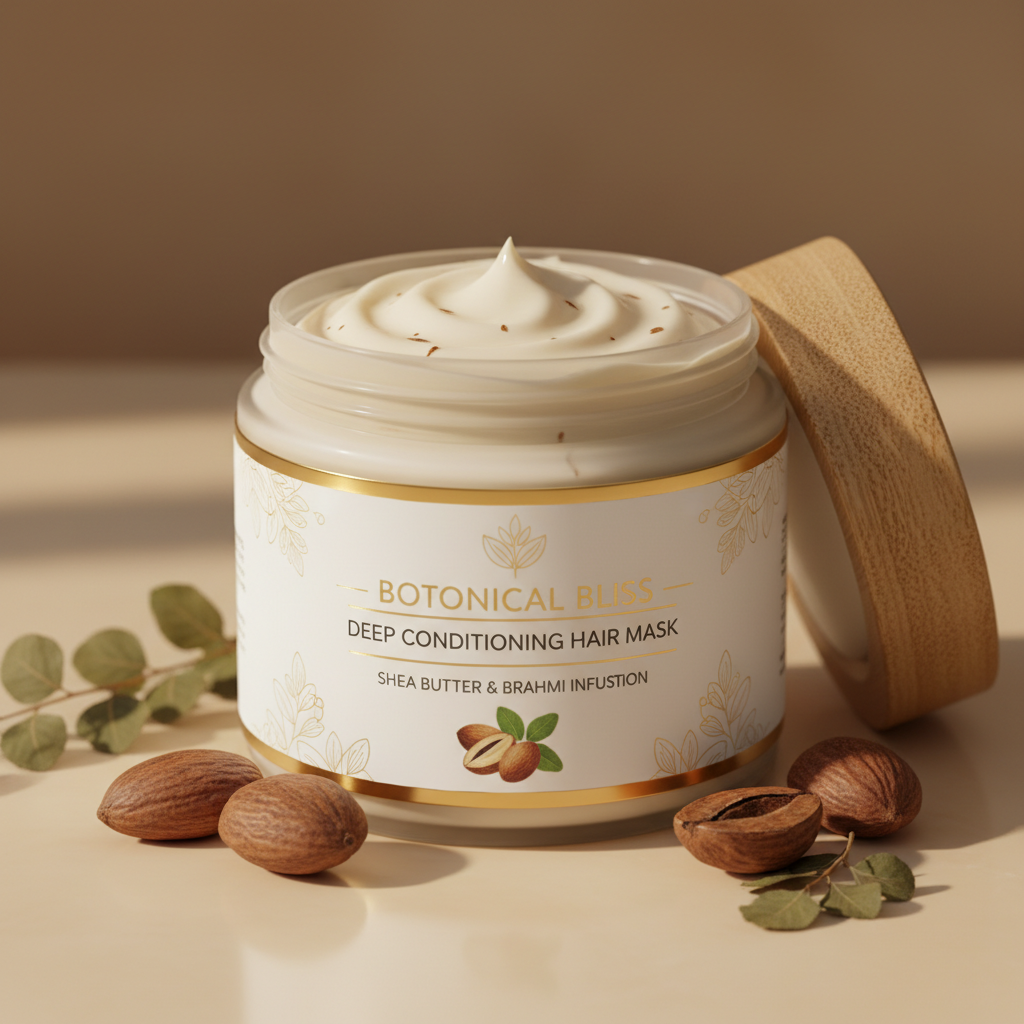 Hair mask jar with garlic extract formula on clean background