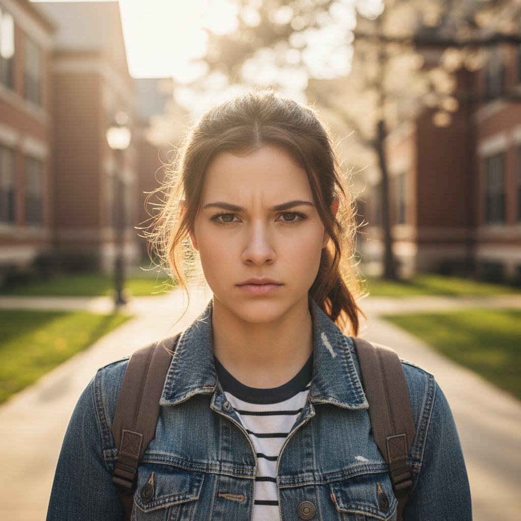 High school senior with casual style looking determined