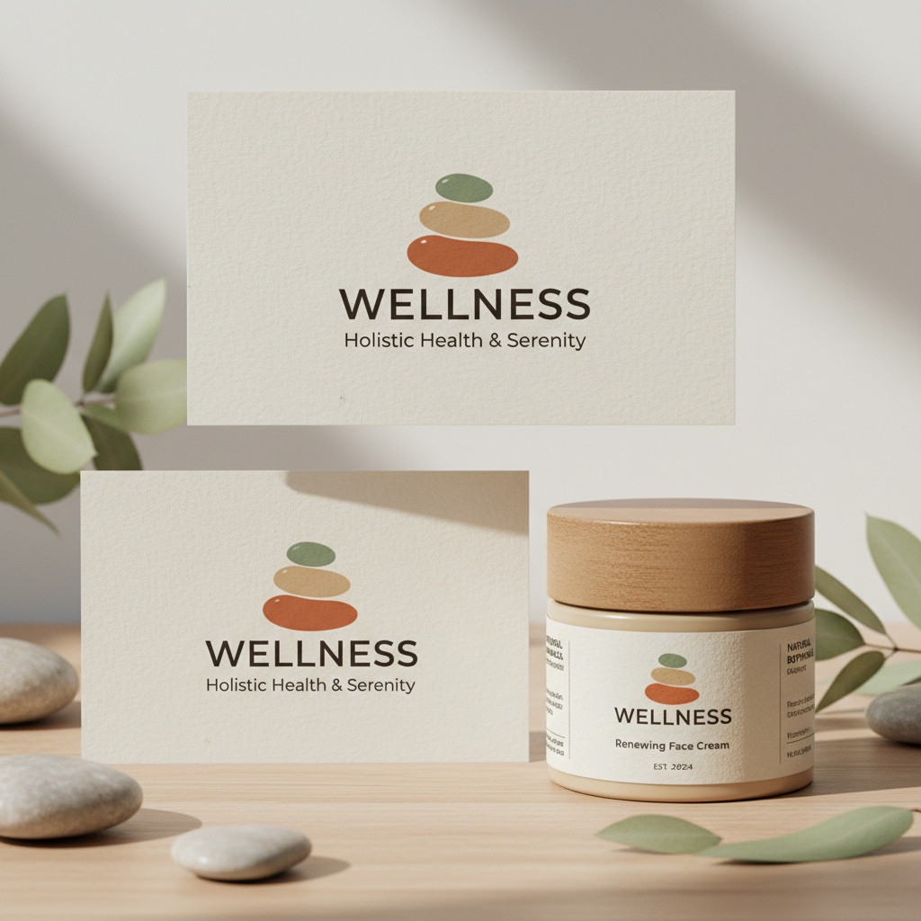 Wellness brand identity with serene natural tones and clean typography