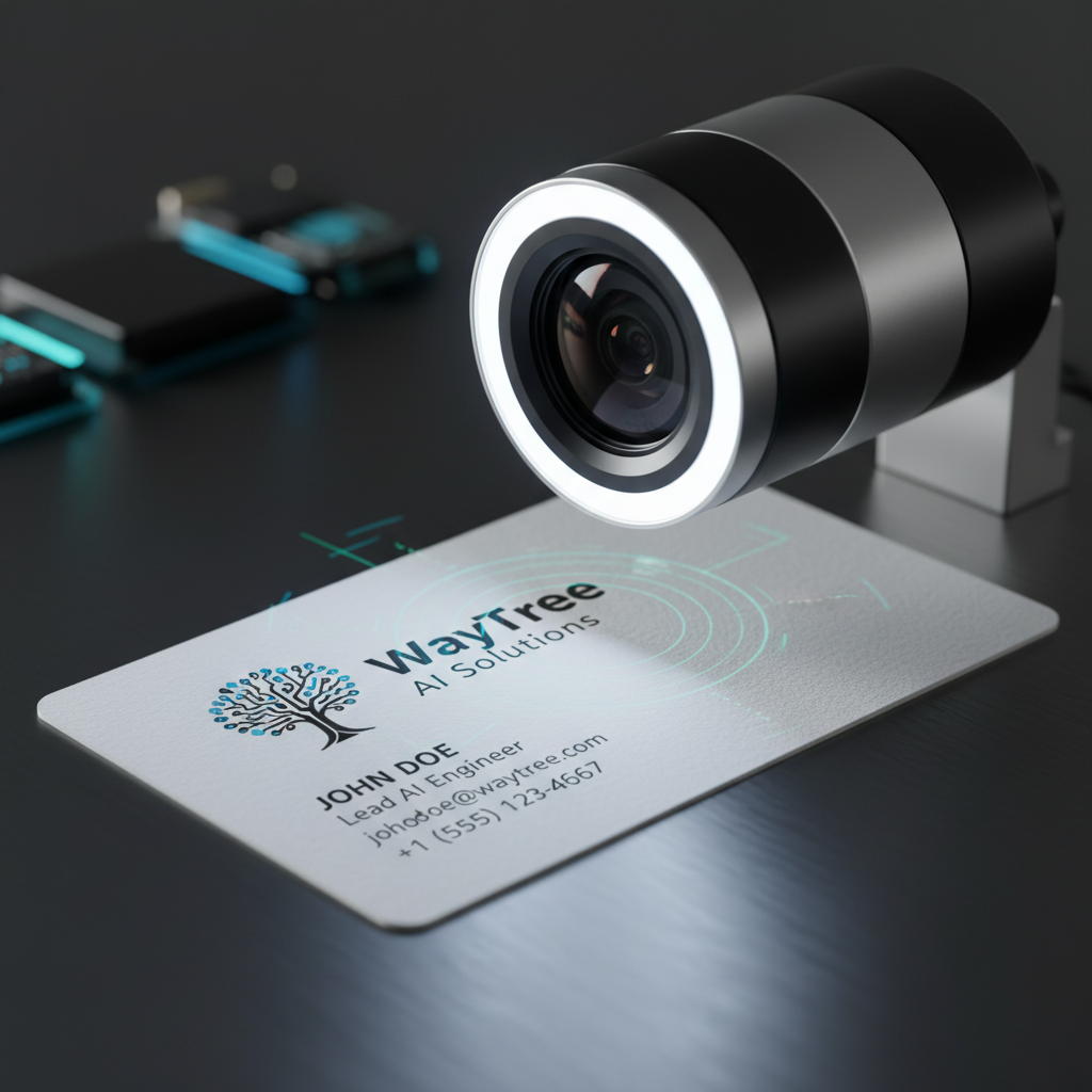Business card being scanned by WayTree AI camera for contact extraction