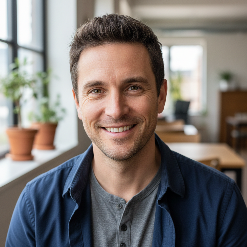 Marcus Thompson, a man in his 30s with short dark hair smiling