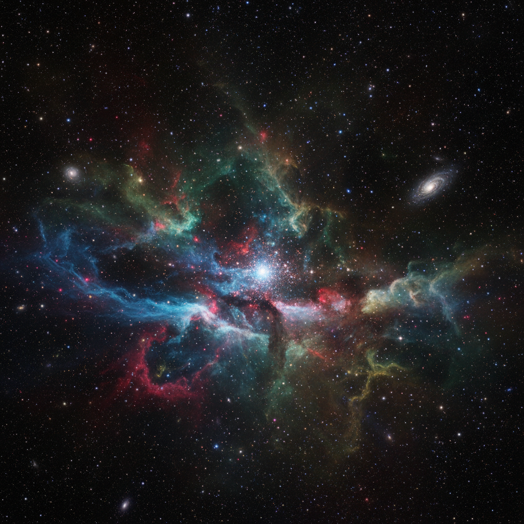 Deep space cosmos with stars and nebula, dark atmospheric background, deep shadows, low-key cosmic lighting