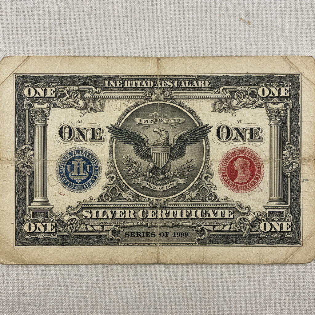 Ornate antique United States silver certificate banknote with eagle engraving on aged cream paper