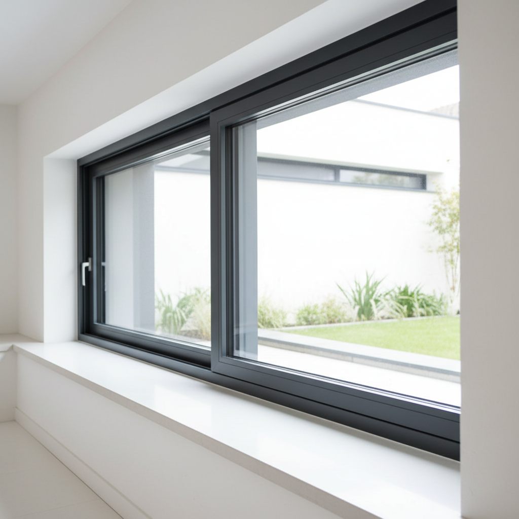Energy-efficient window installation in residential property with lush garden view