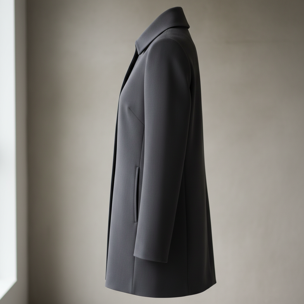 Dark utility jacket with accent details on clean background, structured modern silhouette