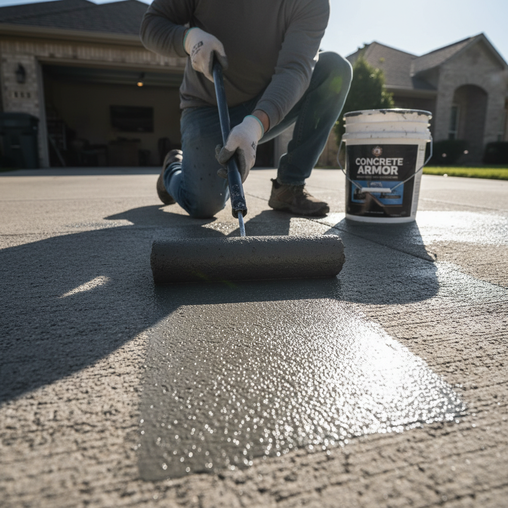 Concrete sealing application on a driveway surface in Louisville Kentucky