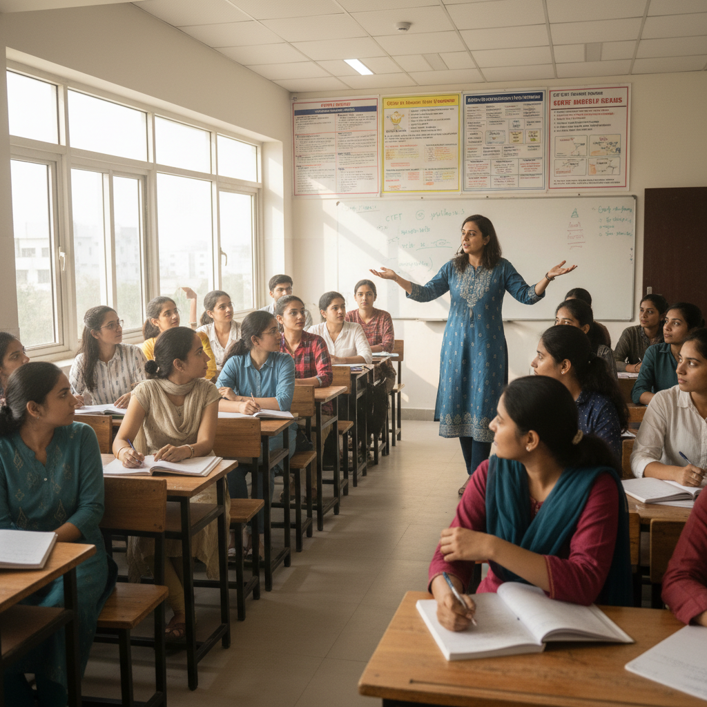 Nina Patel — music teacher with piano in bright studio