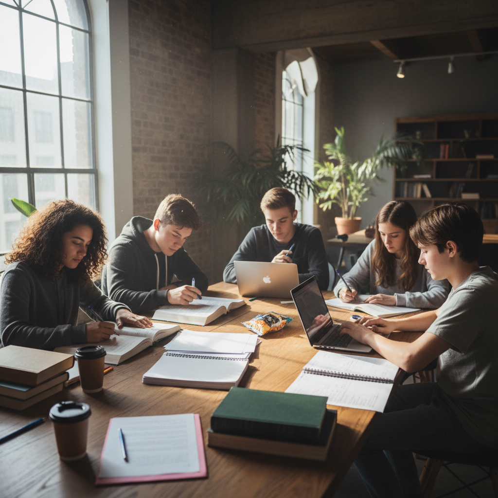 Teenagers studying together at a tutoring session