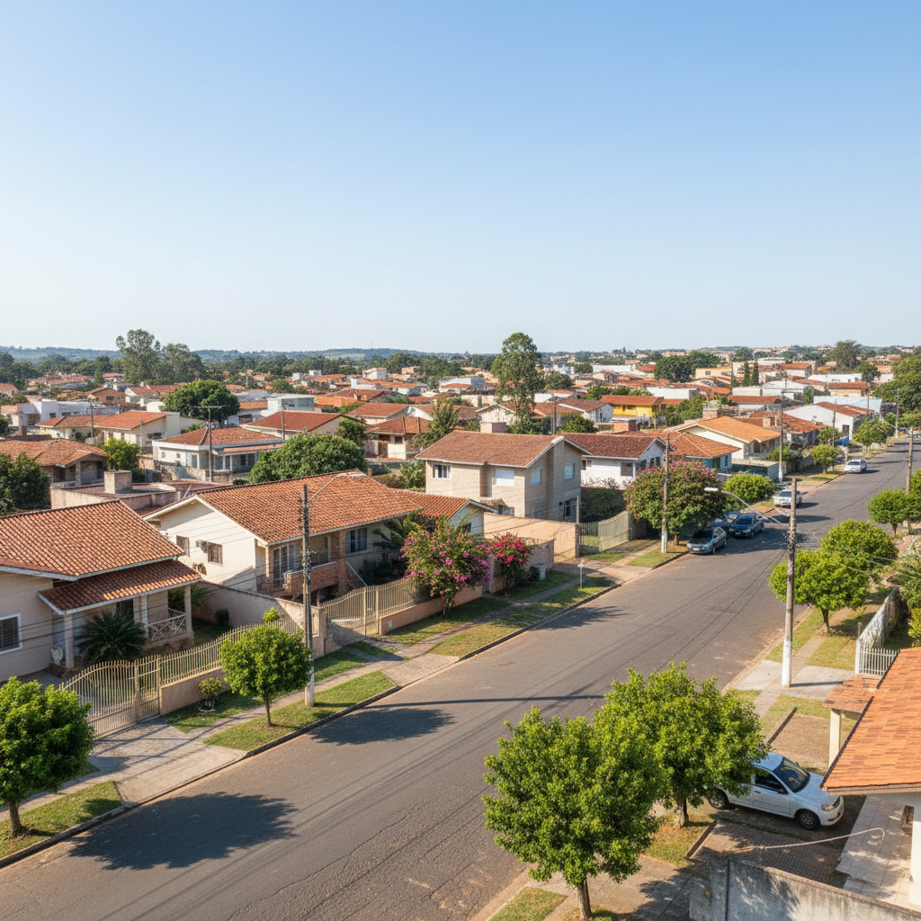 Aerial view of Delhi neighbourhood streets with residential blocks, bright daylight, clear sky