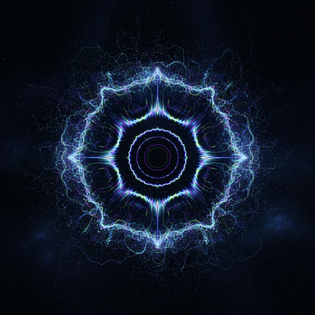 Quantum decoherence visualization — interference patterns on a dark background