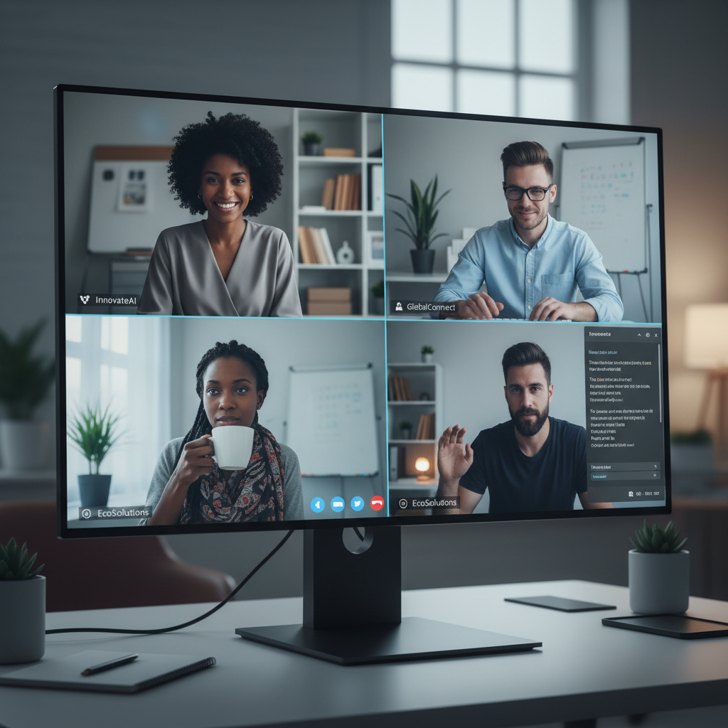 Group video call screenshot showing four founders on screen