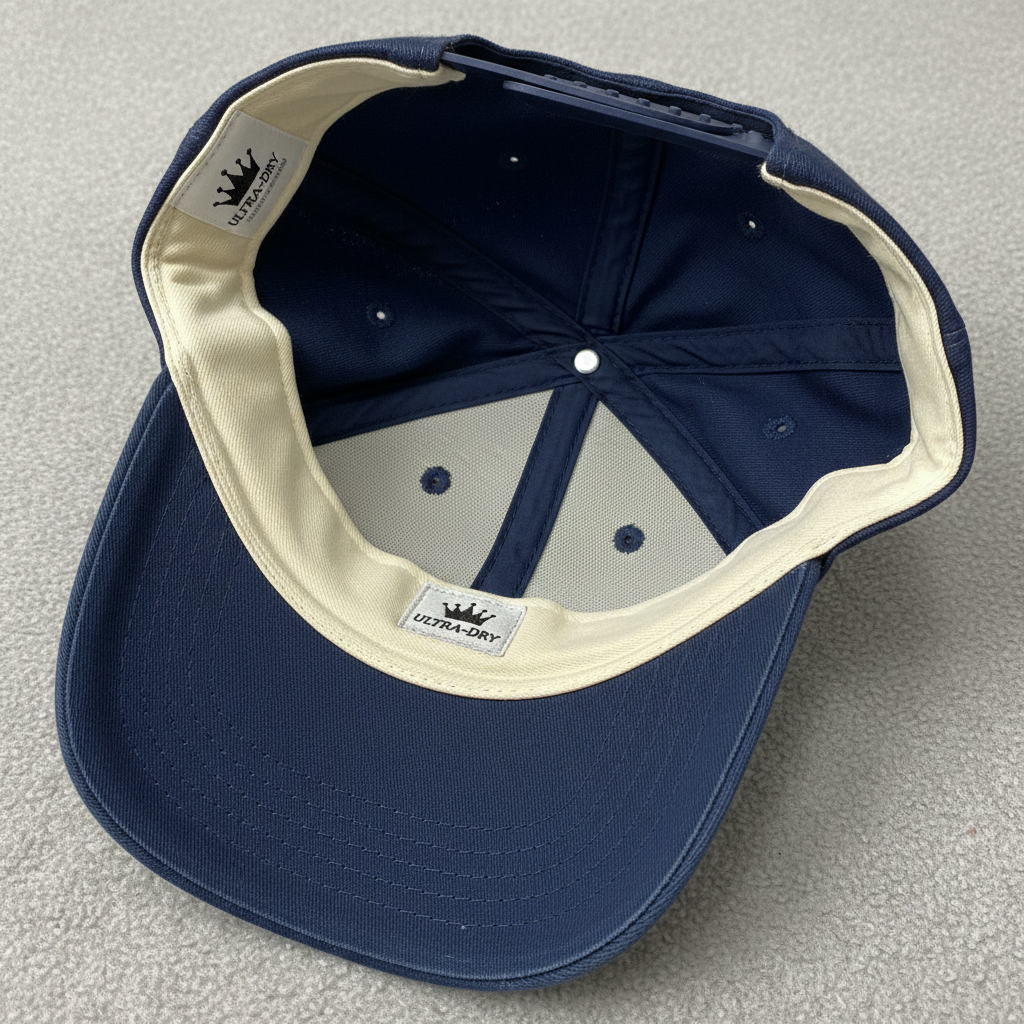 Interior sweatband and Fin logo stamp inside bucket hat