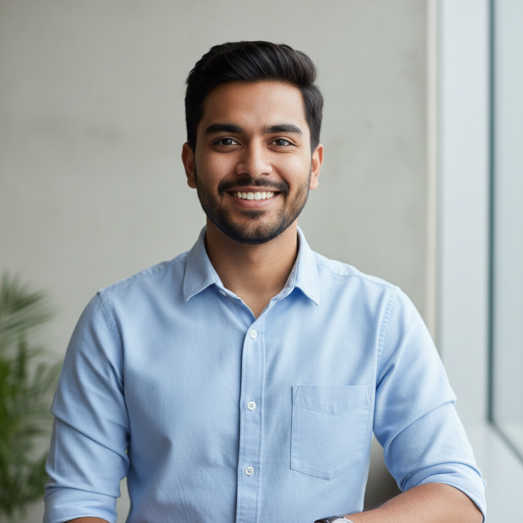 Young Indian man smiling, MBA student