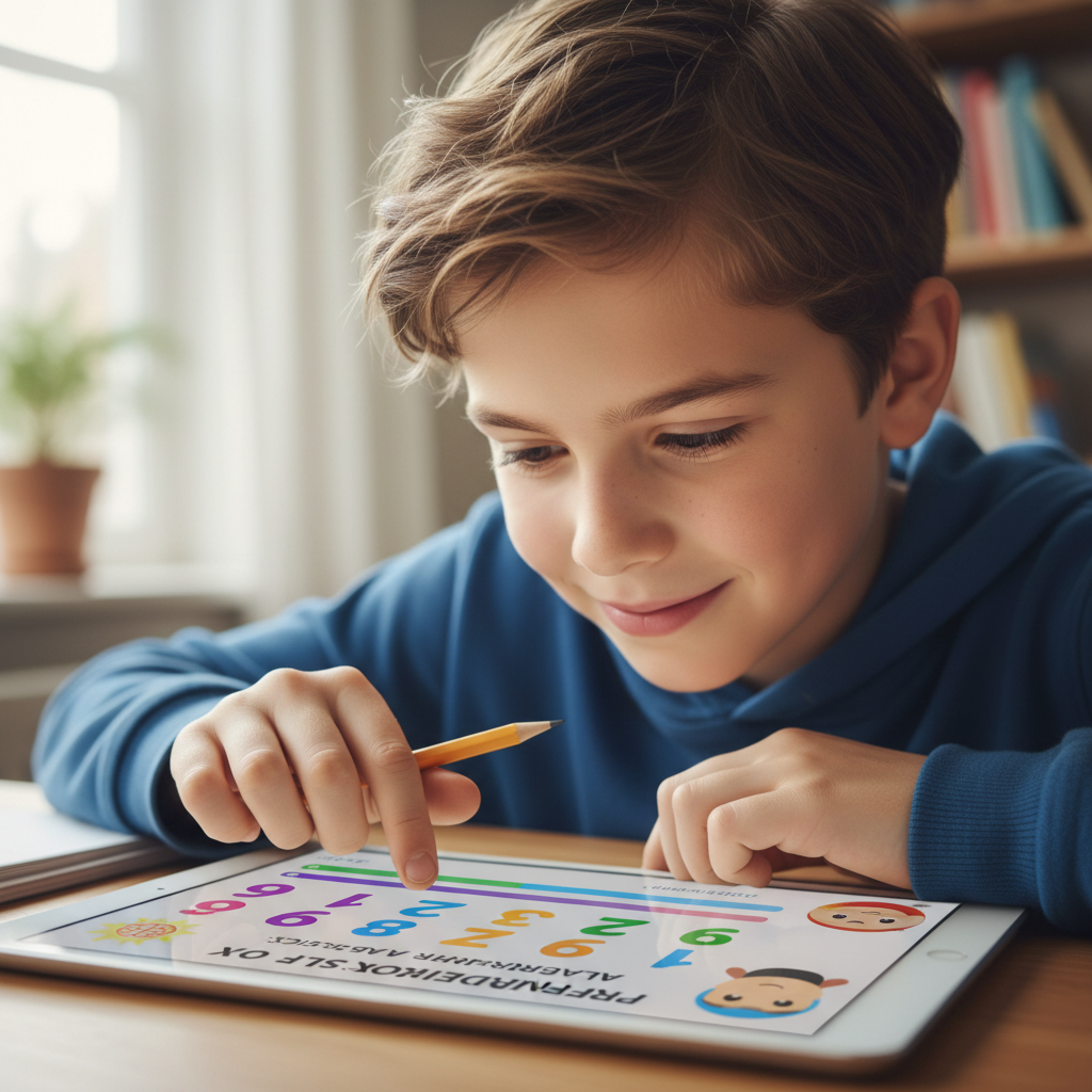 Student working on personalized math practice exercises on tablet with adaptive learning interface