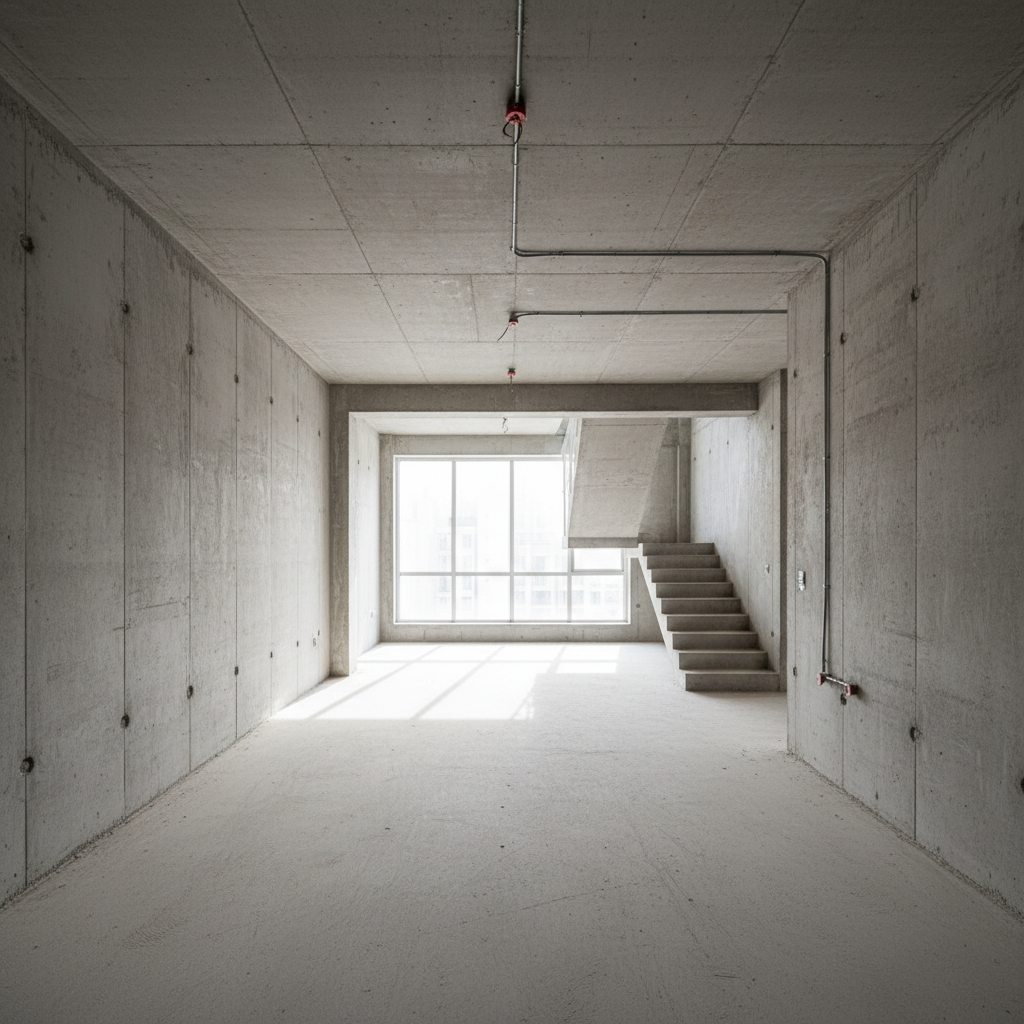 Empty concrete unit before staging at The Meridian