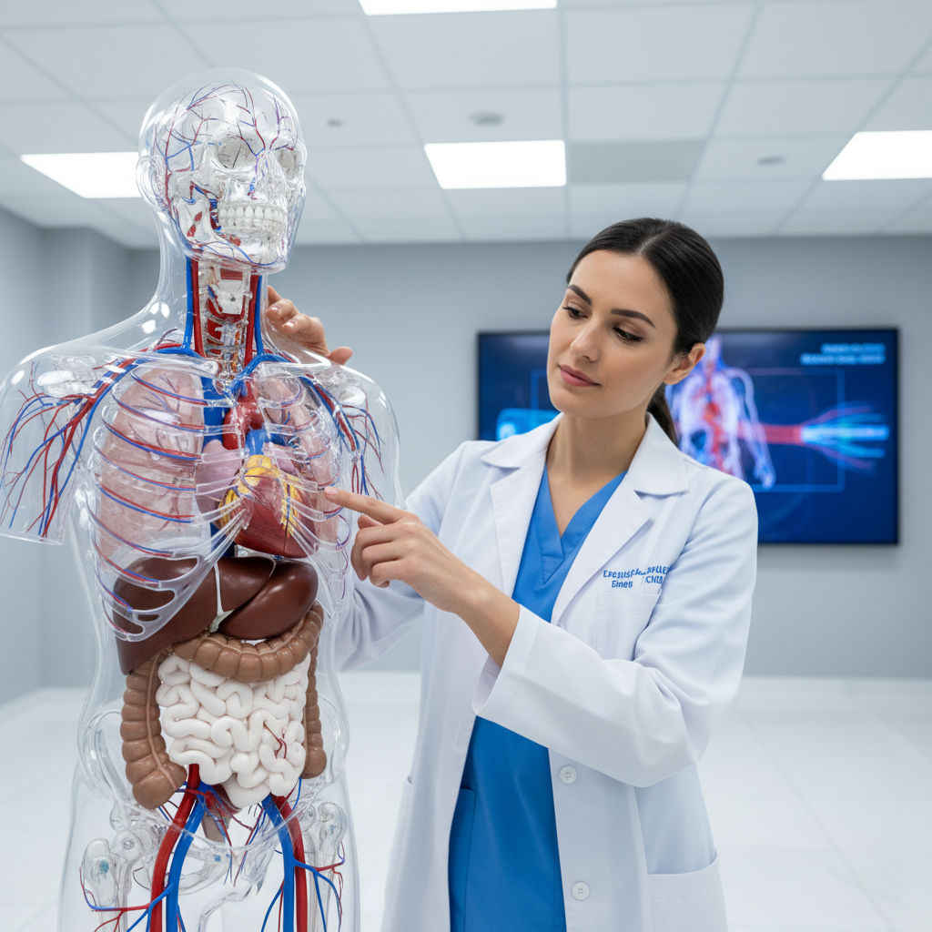 Medical professional explaining a procedure using a clear anatomical model