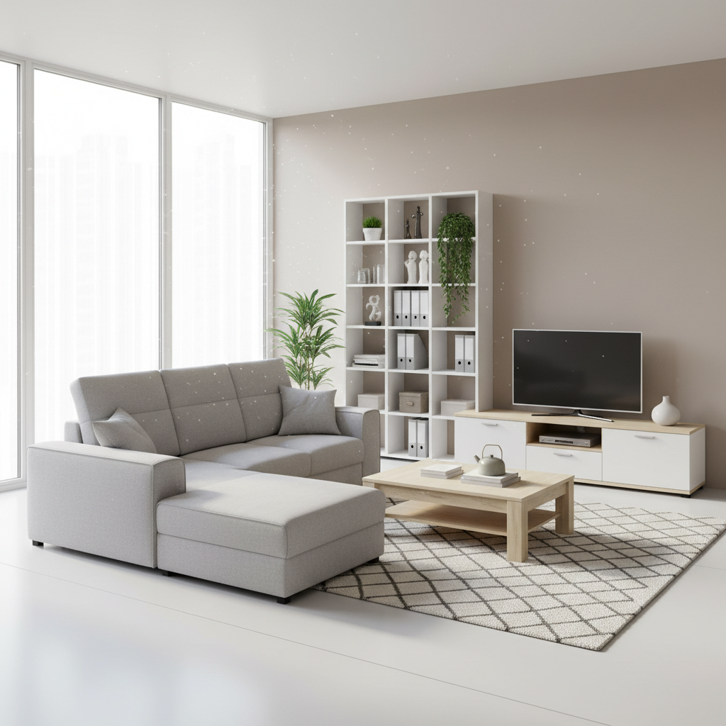 Flat-pack furniture assembled in lounge, clean and level finish