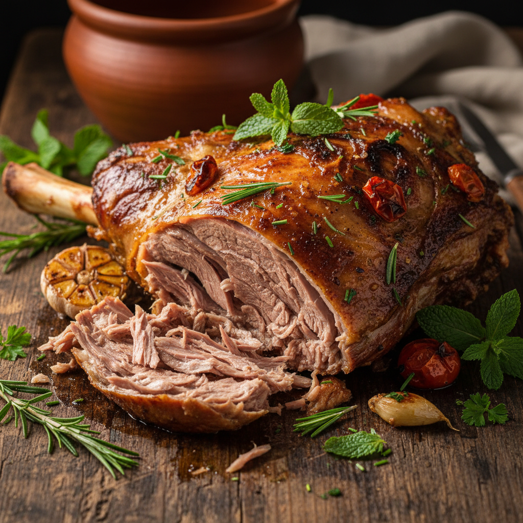 Slow roasted lamb shoulder tandır falling off the bone with herbs