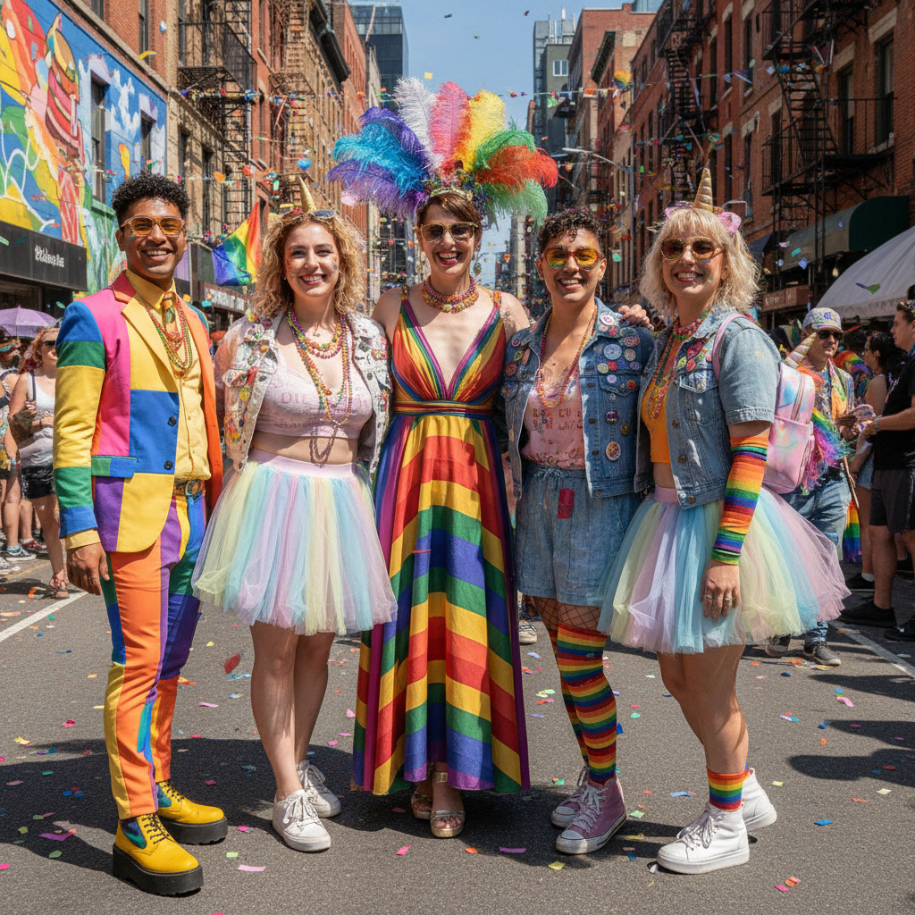Colorful pride fashion looks with rainbow accessories and bold LGBTQ+ style statements