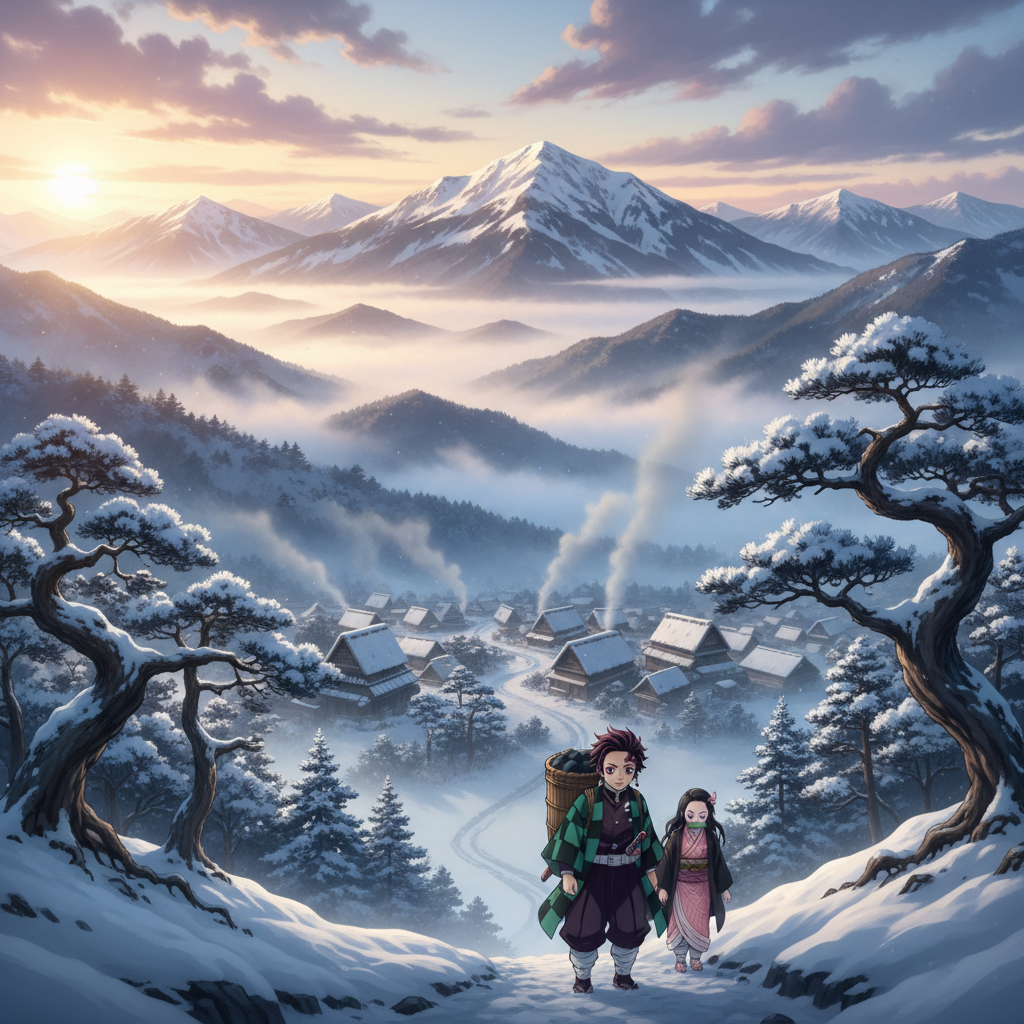 Tanjiro discovering his family in the snow