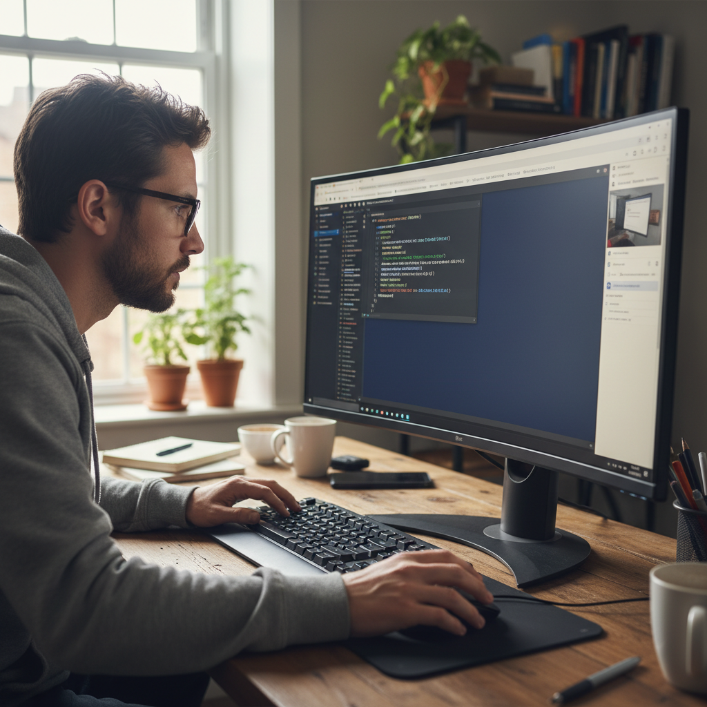 Developer embedding a form snippet into a website on a monitor