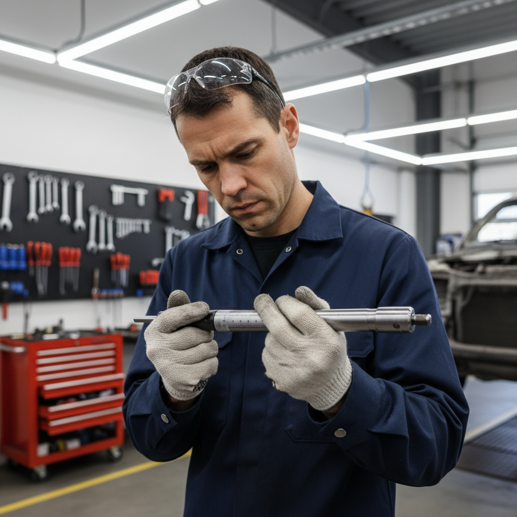 Jerome Okafor, lead torque engineer holding calibrated torque wrench in service bay