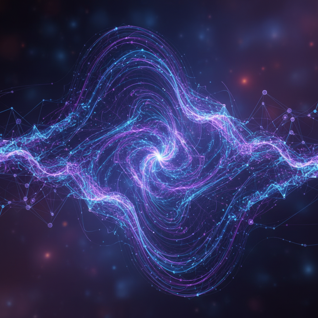 Abstract network visualization showing data transmission patterns in blue and purple