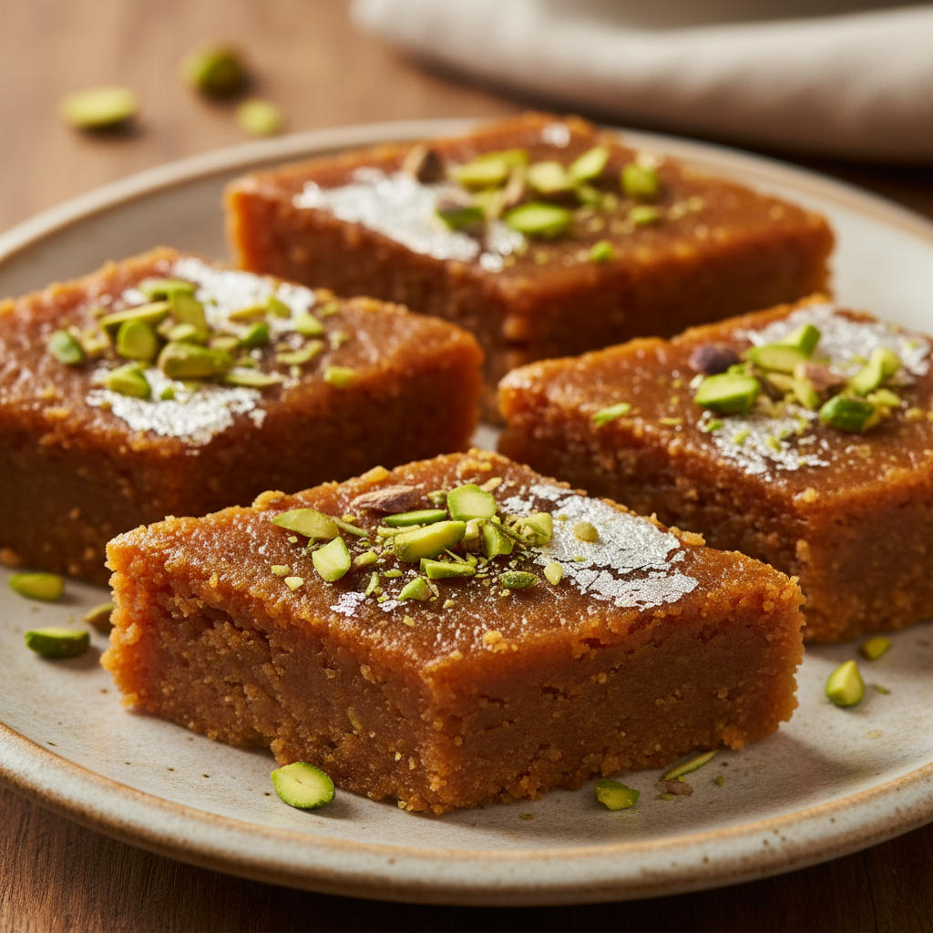Rich golden Mohanthal Indian sweet