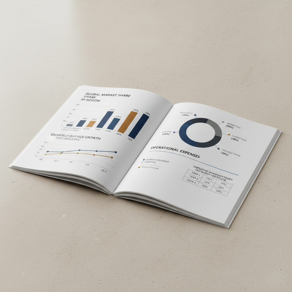 Corporate annual report booklet with saddle-stitched binding and premium glossy cover