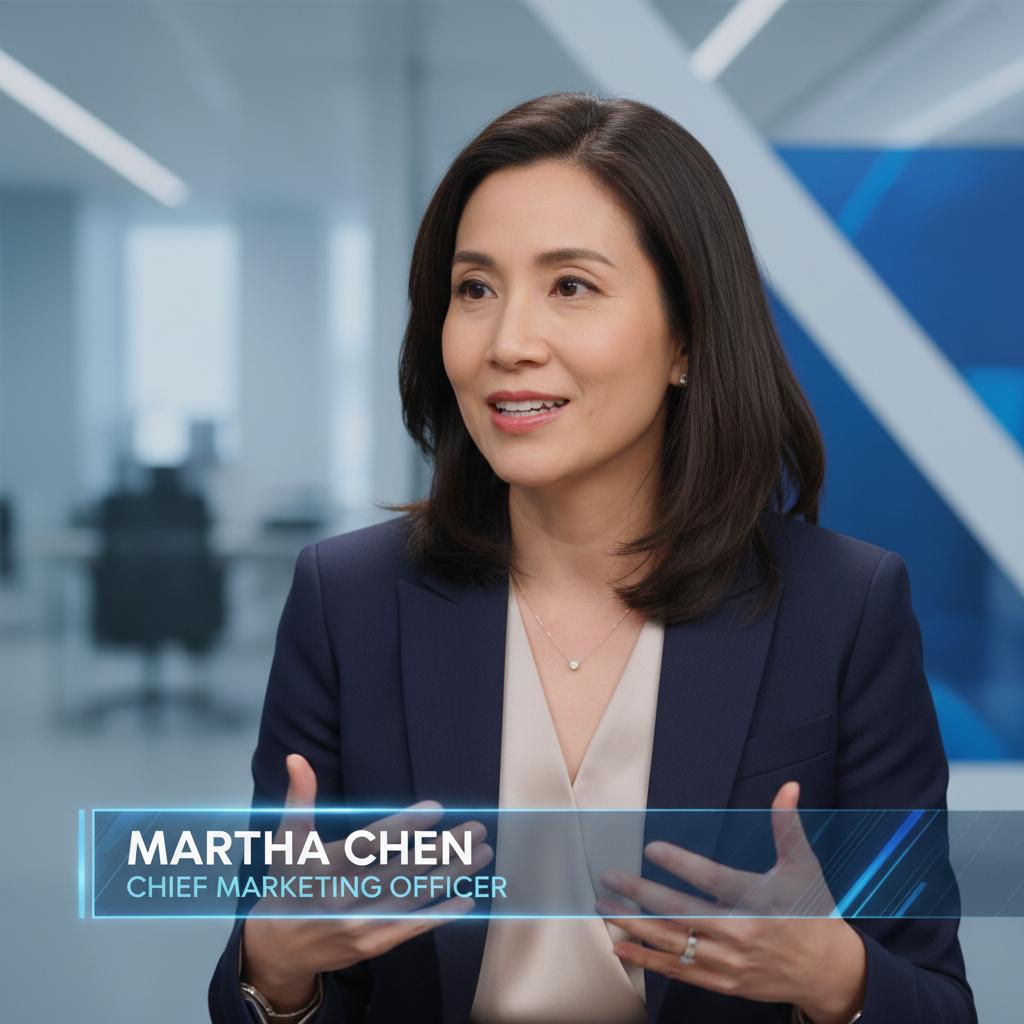 Insurance industry CMO in professional video interview with motion graphics lower thirds