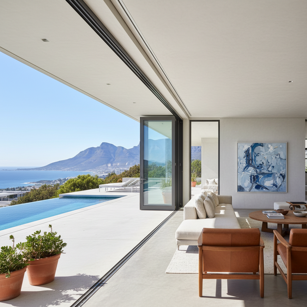 Modern aluminium sliding glass doors in a beautiful Cape Town home