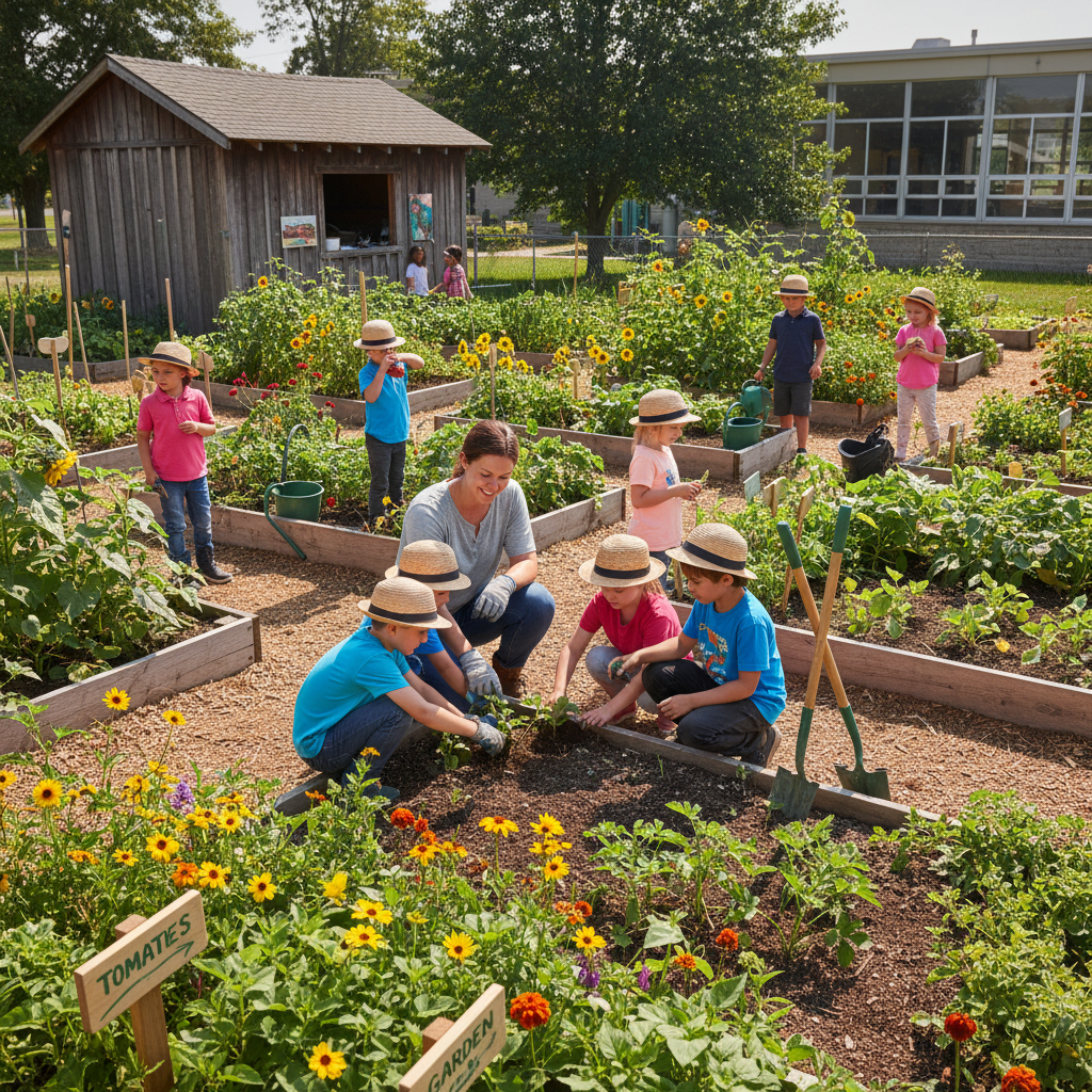 Mei-Ling Tran, Climate Ambassador, working with students in a school garden in Oakland