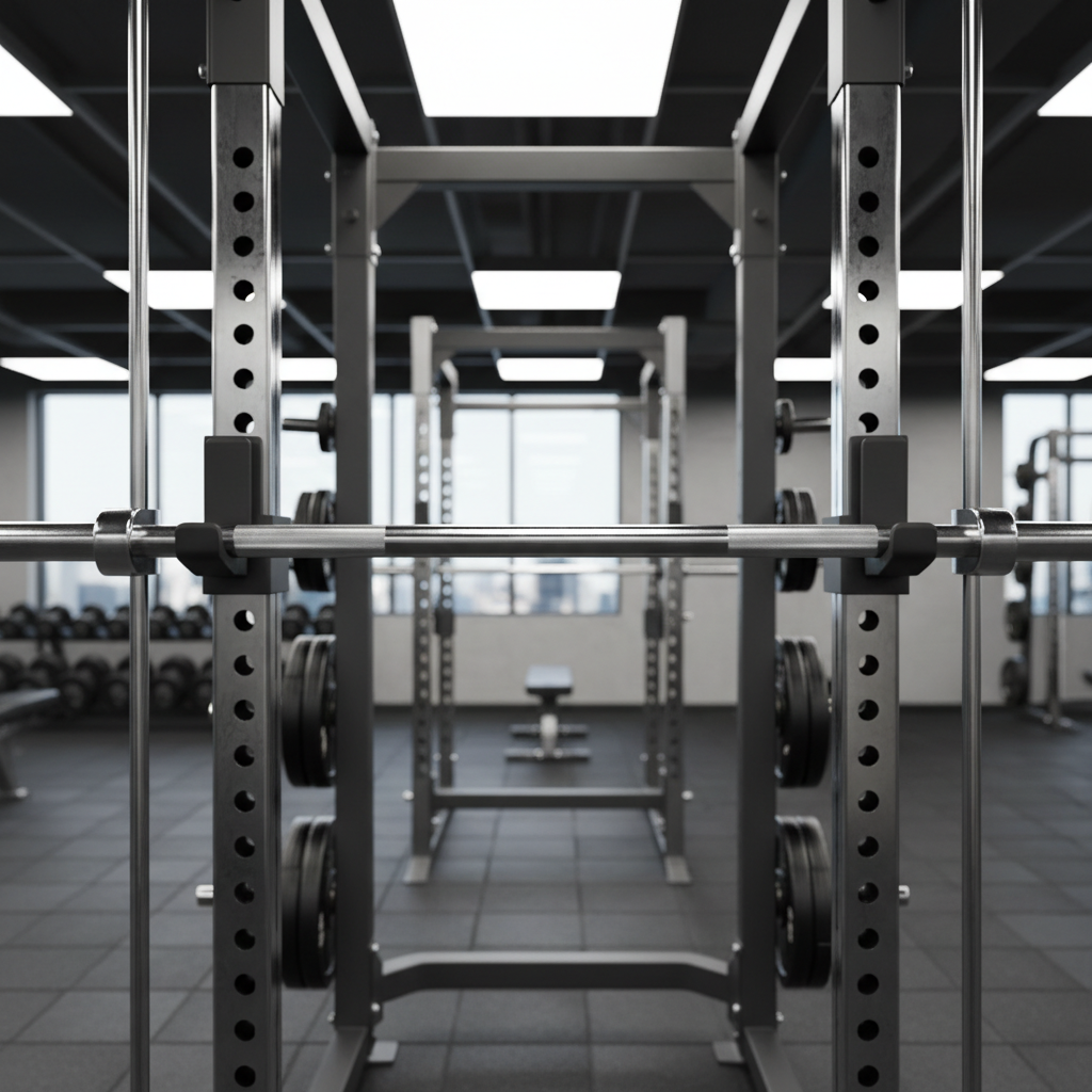 Professional cable crossover machine in a modern gym setting with dual weight stacks