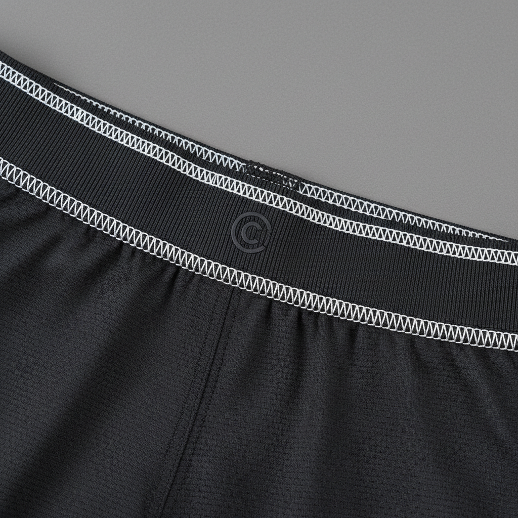 Sportswear performance tights close-up showing fabric texture and stitching detail