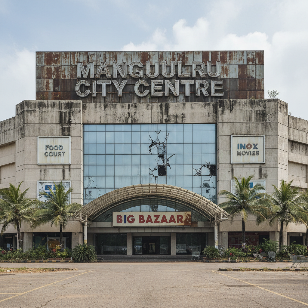 Before renovation photo of Mangaluru City Centre Mall showing outdated signage and faded branding elements