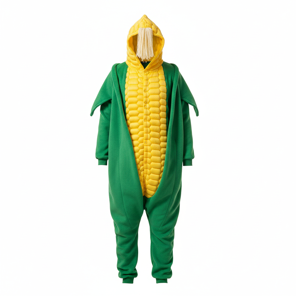 Adult ear of corn onesie costume in yellow and green