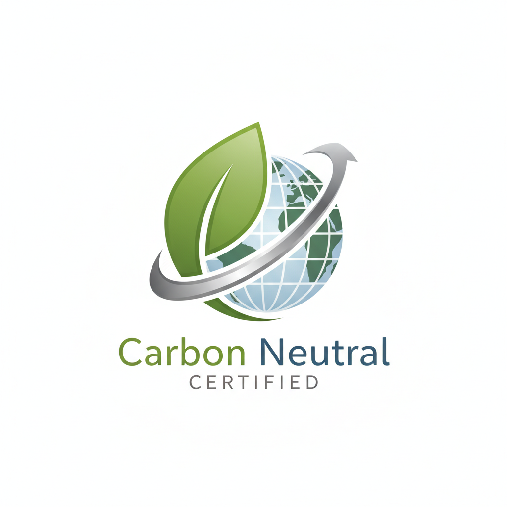Carbon neutral certification seal with leaf and globe design