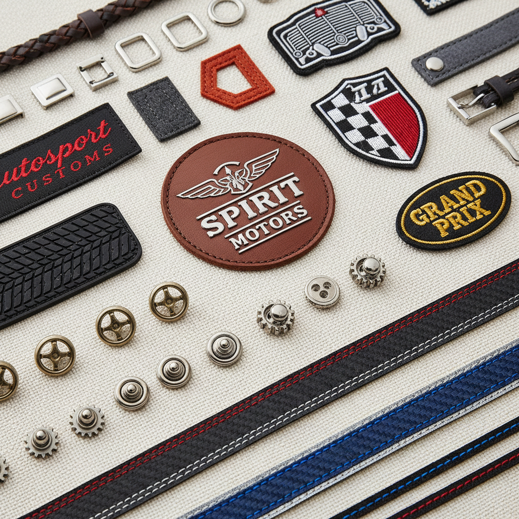 Automotive interior fabric detail with stitching and trim in a clean well-lit workshop