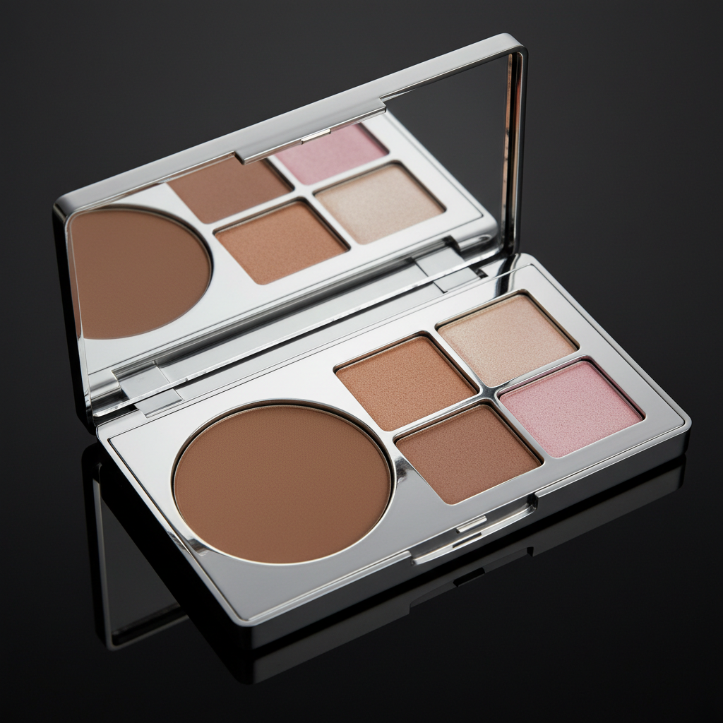 Contour palette and brushes on dark surface with dramatic side lighting creating deep shadows