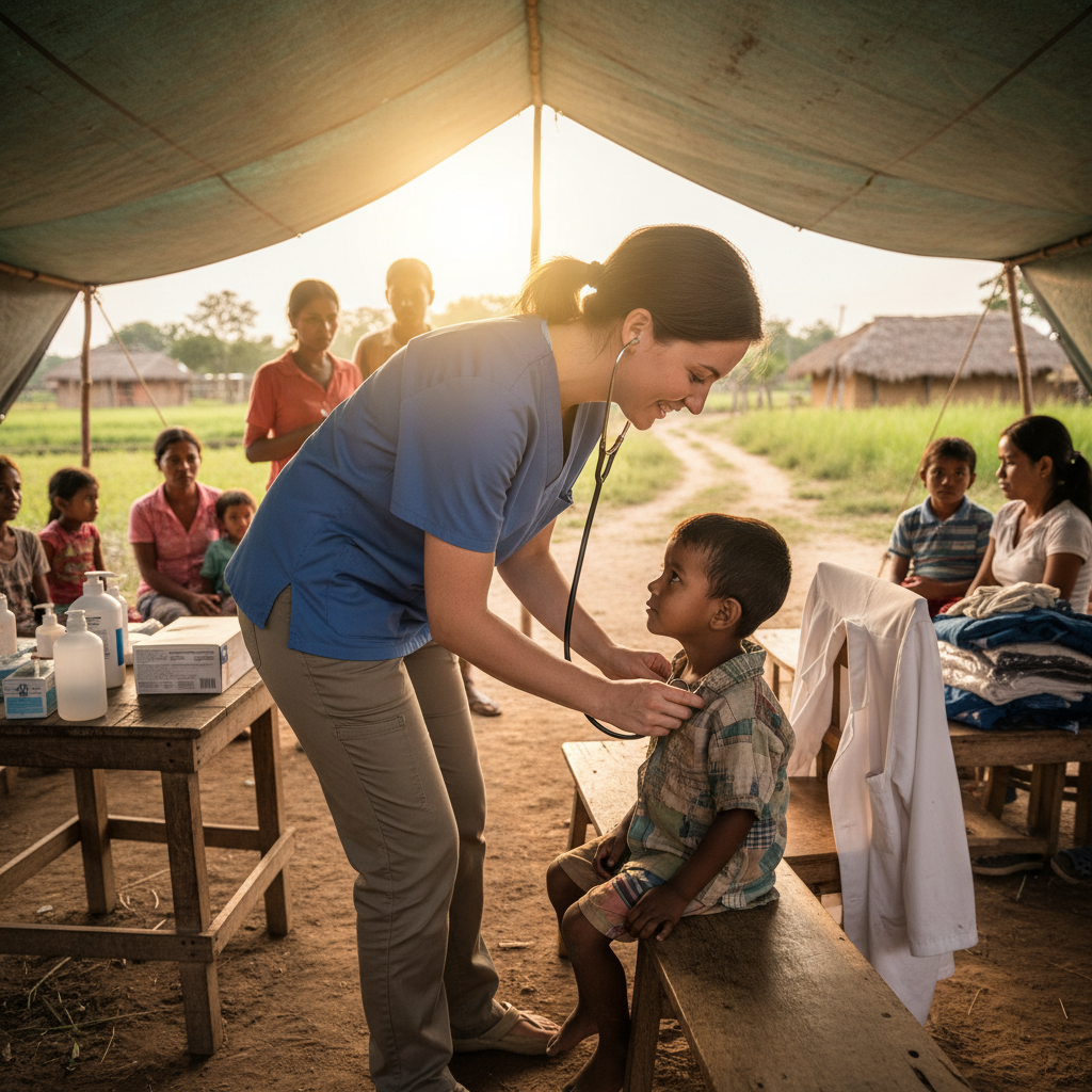 Health camp providing free medical services in a rural Tamil Nadu village