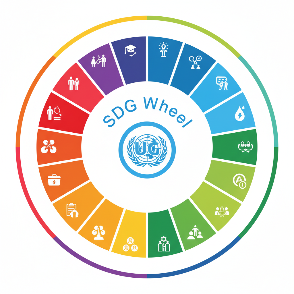 Colourful SDG wheel displaying all 17 United Nations Sustainable Development Goals icons