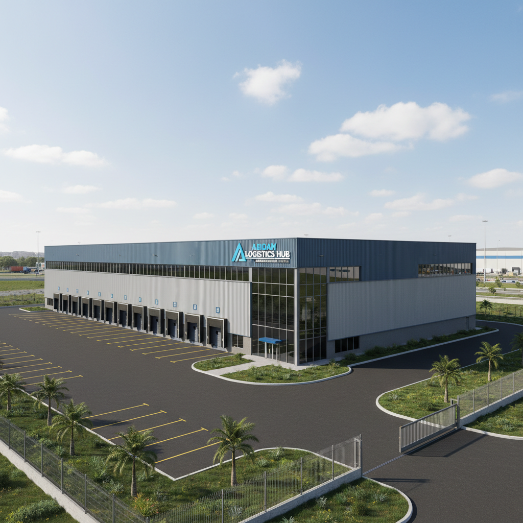 Modern industrial warehouse complex with loading docks and logistics facilities