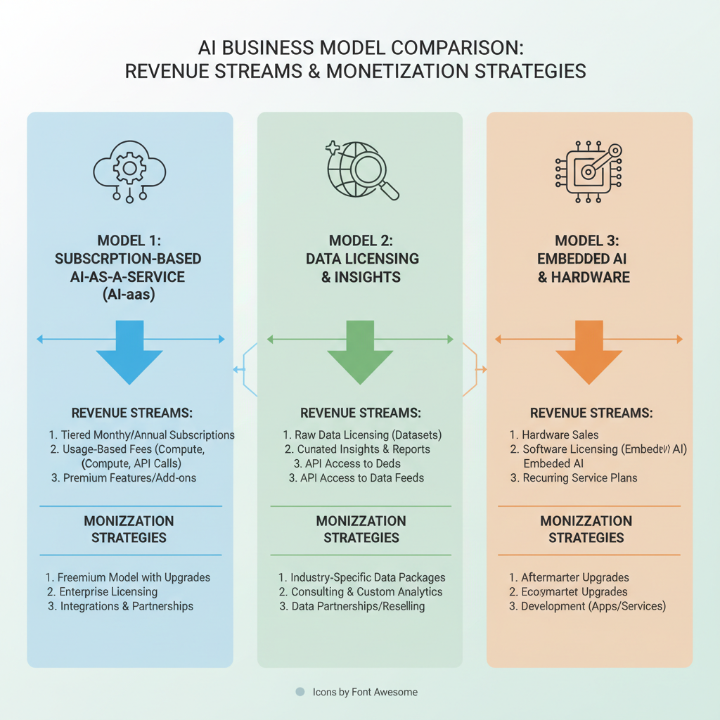 AI business model comparison showing revenue streams and monetization strategies