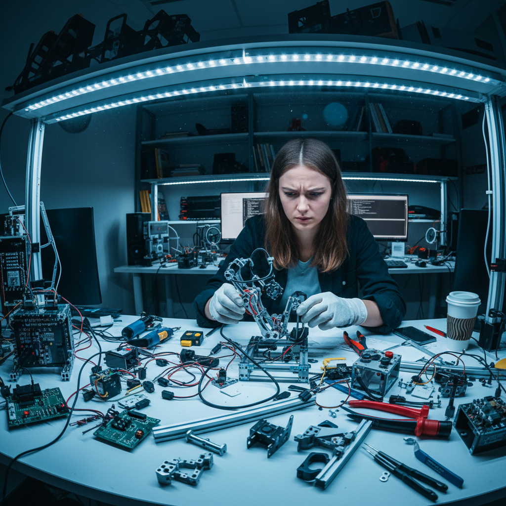 Étudiants en lycée technologique travaillant sur un projet d'ingénierie en atelier