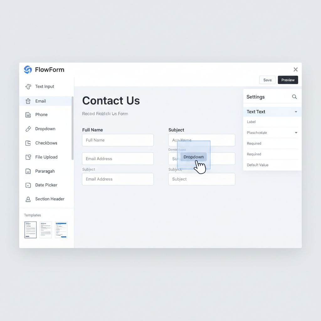 Online form builder interface with form fields, submission tracking and client data collection dashboard
