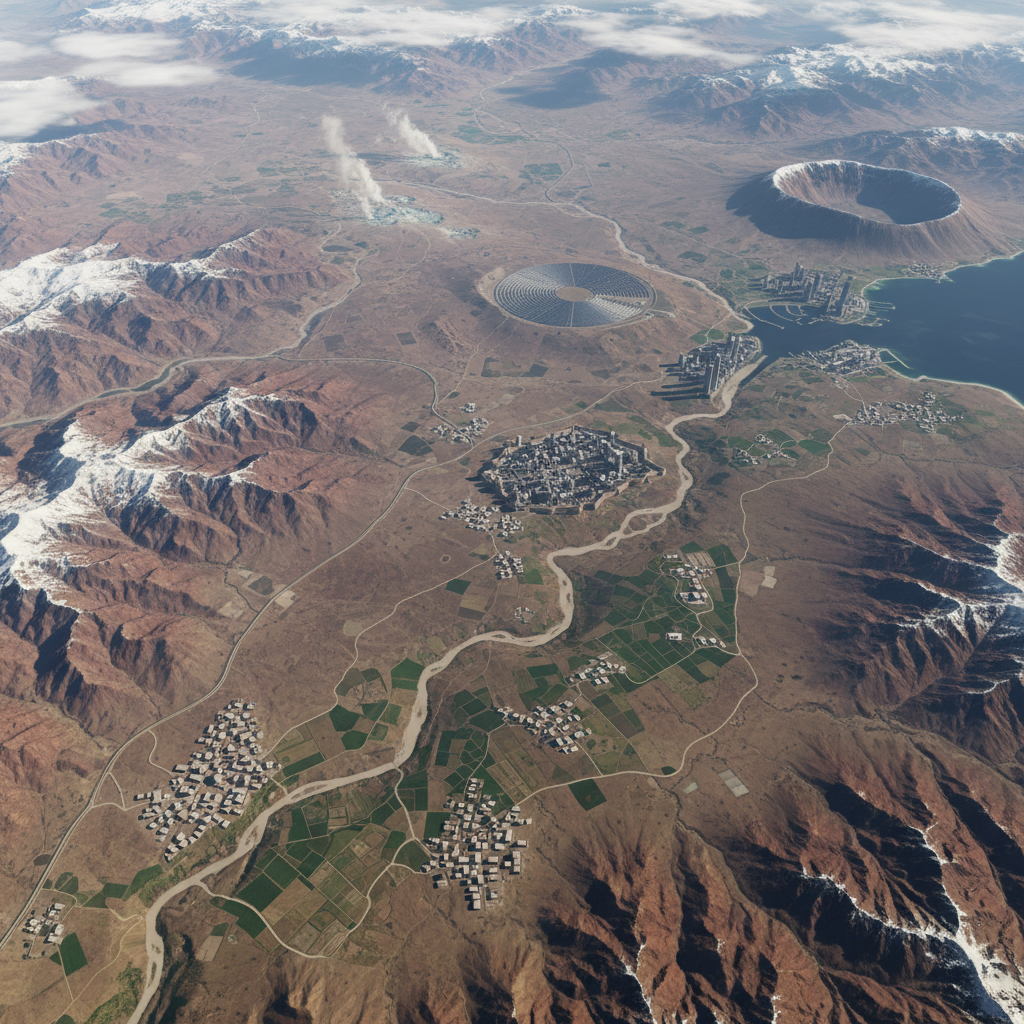 Satellite view of multiple solar plants across Chile desert region showing portfolio overview with plant locations marked