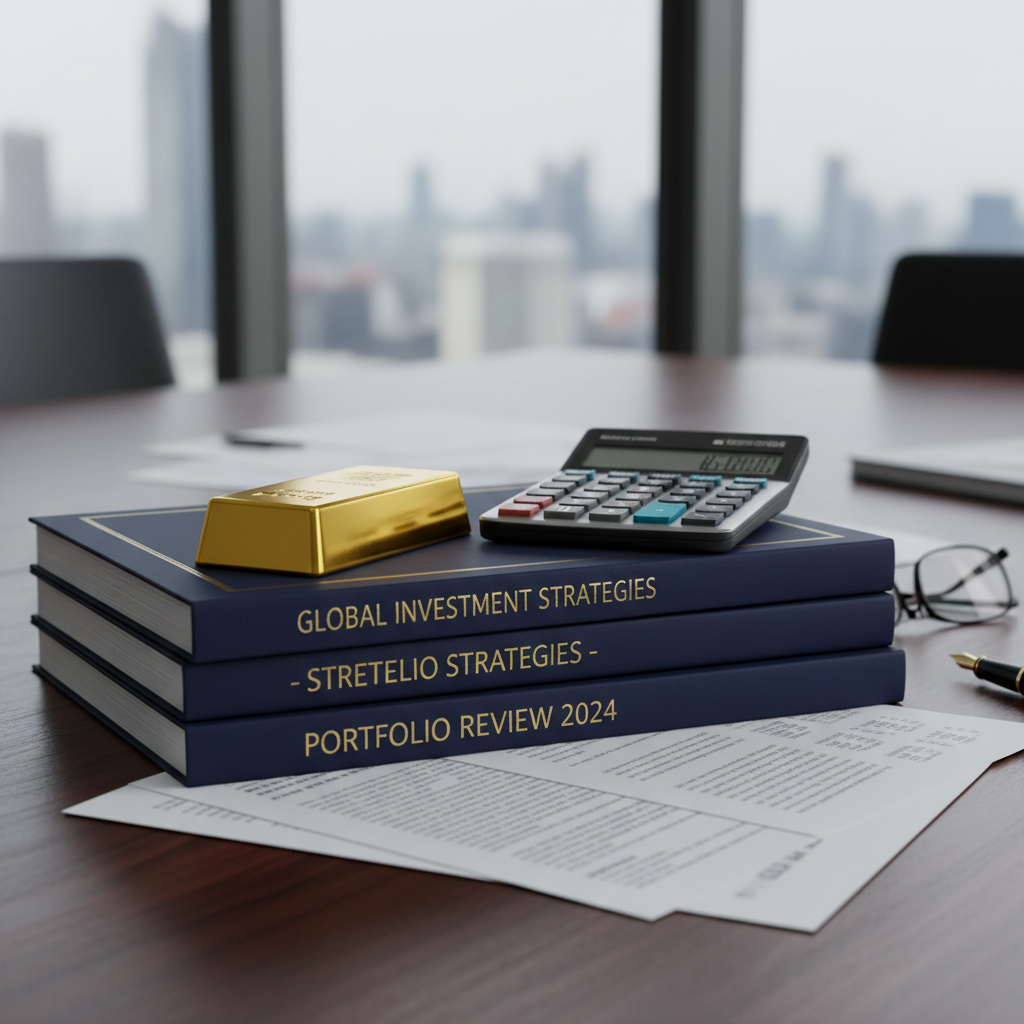 投資組合多元化概念，展示黃金及投資文件