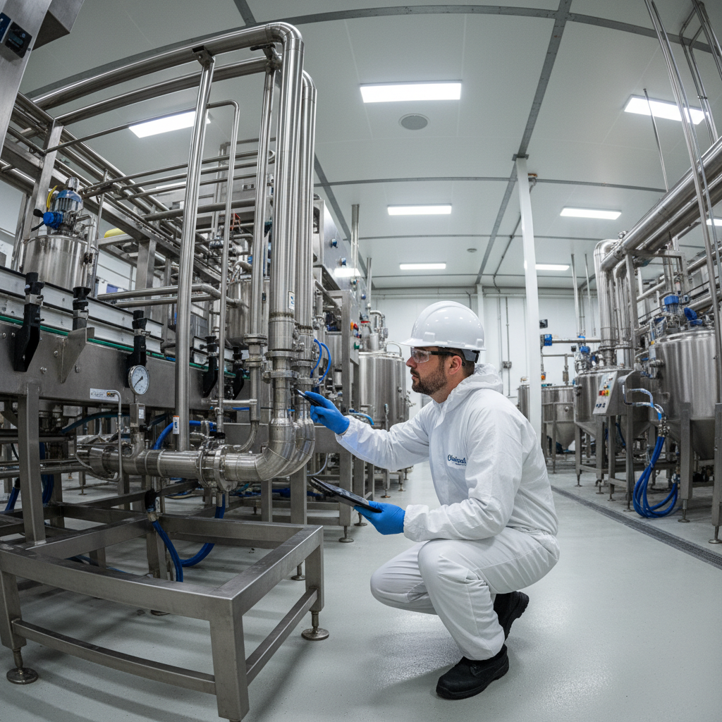 SafeGuard field inspector examining food processing equipment in a certified facility
